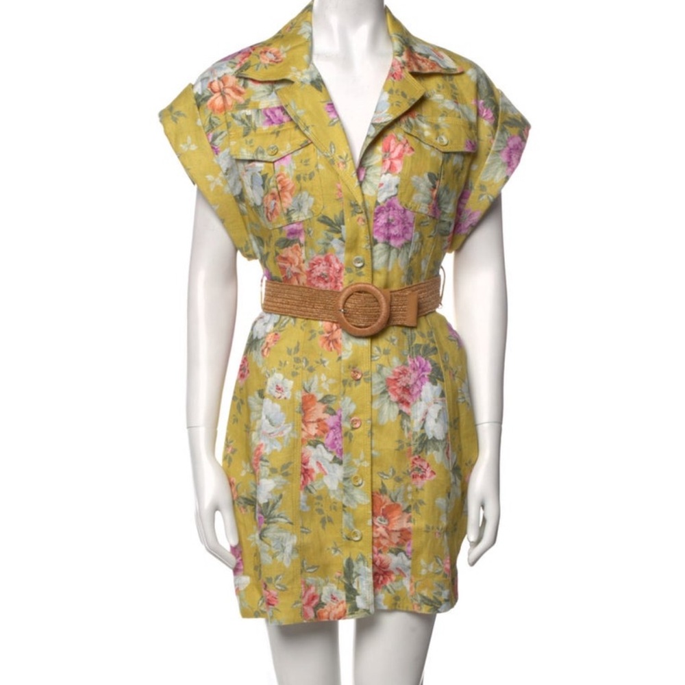 Zimmermann Belted Floral Linen Mustard Rose Mini Dress NWT - Picture 5 of 10